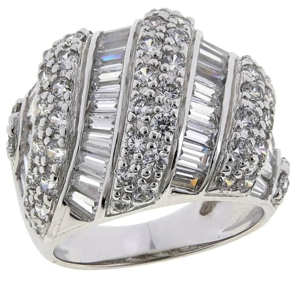 ๐ฃ Absolute 3.18ctw CZ Sterling Silver Round ๐ Baguette Dome Ring Fit 6.5 - 7๏ธโฃ - Picture 3 of 6